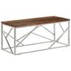 VidaXL Coffee Table Silver Stainless Steel and Solid Larch Wood 349941