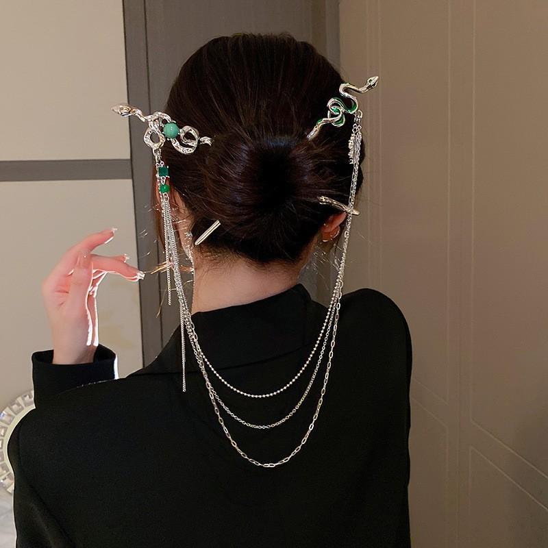 Double Hairpin Can Be Split Serpentine Fringed Hairpin New Chinese Ball Head Disc Hair Fringed Hairpin Light Luxury Temperament Hair Accessories Women