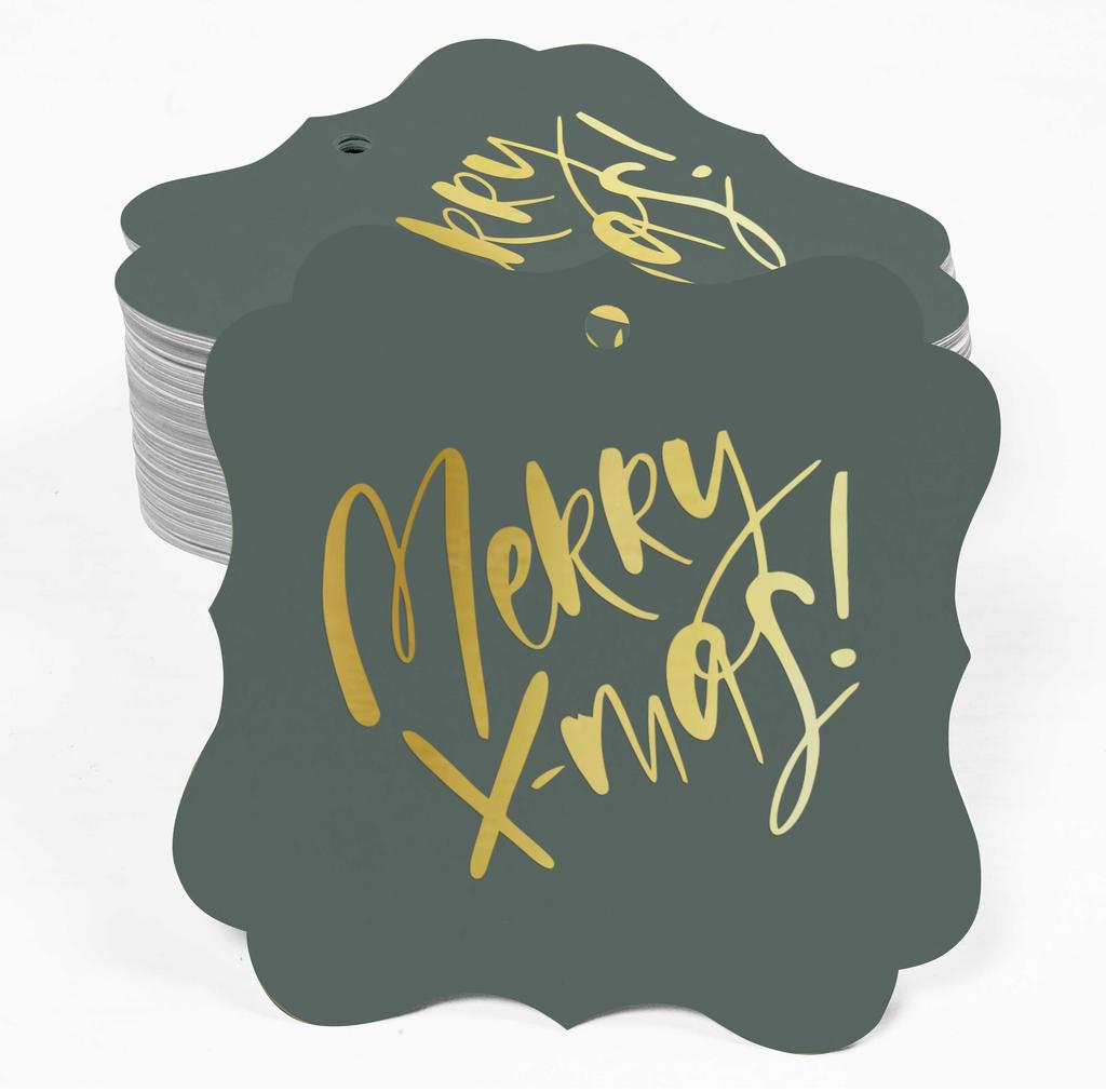 Inkdotpot Pack Of 100 Real Gold Foil Bracket Shape Paper Tags Merry X-Mas Christmas Favor Hang