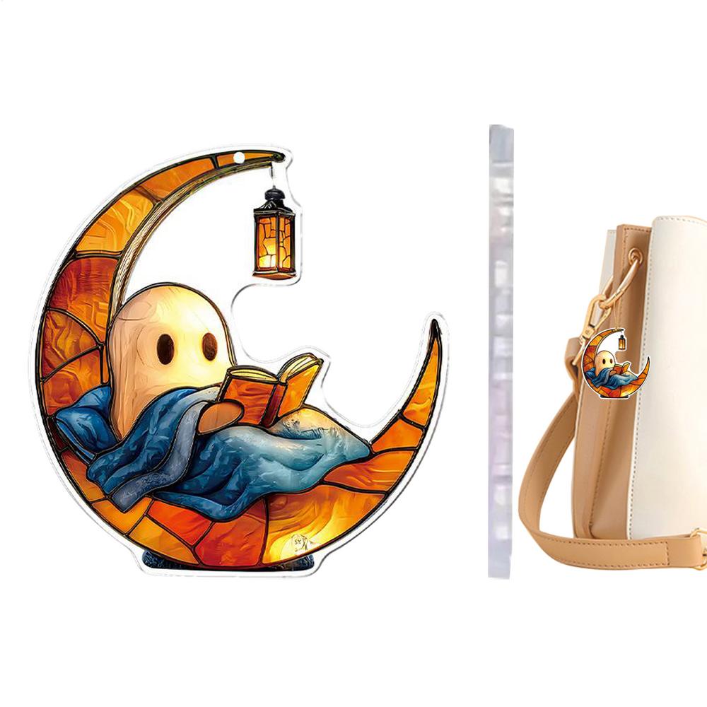 Ghost Ornaments For Tree Reading Ghost Halloween Tree Ornaments Bag Charm Halloween Decorations 2D Acrylic For Indoor Outdoor