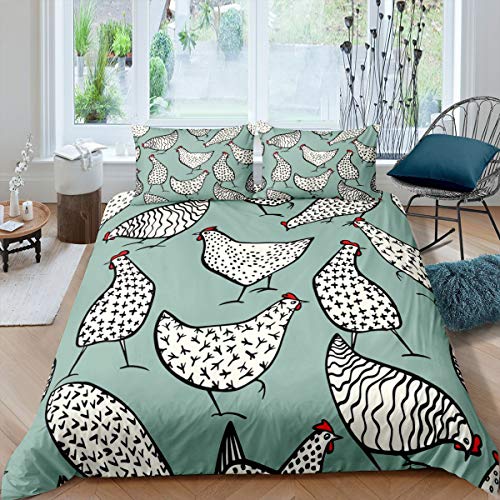 Chicken Duvet Cover Set Watercolor Rooster Bedding Set Animal Flower BedClothes Green Grass Polyester Comforter Cover King Size