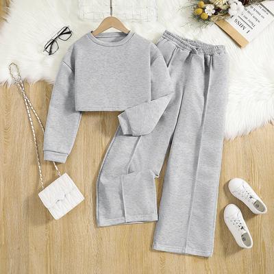 Spring Children's Casual Set: Long-sleeved Short Top, Casual Wide-leg Pants, Two-piece Set