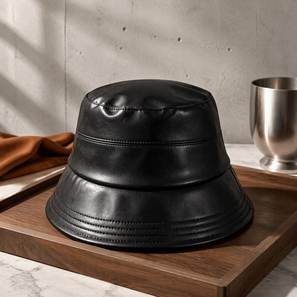 Packable Wide Brim Hat Lightweight PU Leather Hat Fashion Sun Bucket Hat For Women