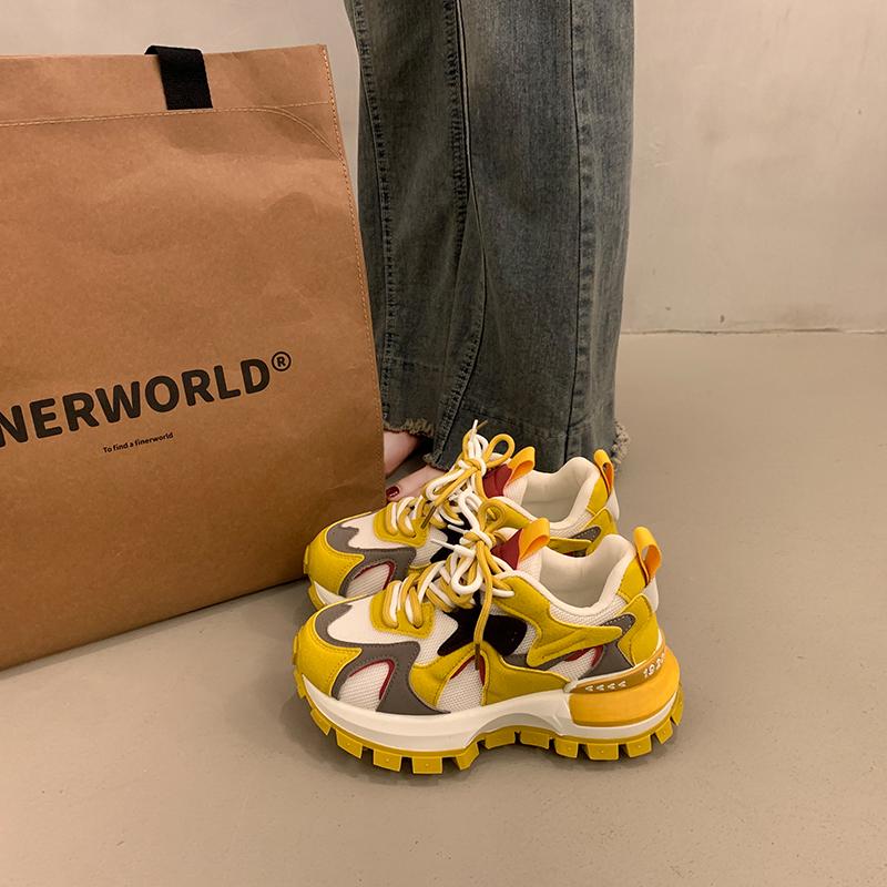 2025 Spring New Super Fire Thick Bottom Color Matching Mesh Breathable Casual Sports Shoes Woman High Quality Shoes