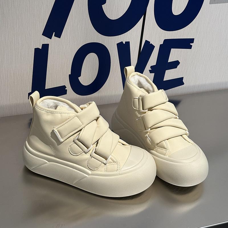 N22 Velcro high-top velvet cotton shoes 22 winter warm bread big head shoes cute casual 35 светло-желтого