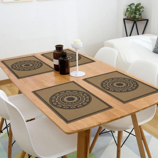 Vintage Placemat Heat-Resistant Non-slip PVC Heat Insulation Rectangle Dining Table Protection Decoration Pad Kitchen Supplies