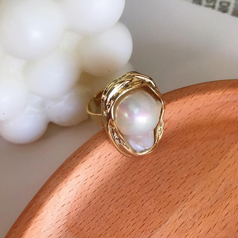

Baroque Irregular Freshwater Pearl Open Ring - Retro High-End Light Luxury Index Finger Jewelry
