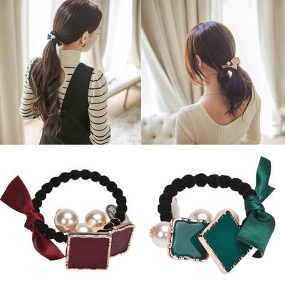 4 Kolor Kobiety Dziewczęta Kwadratowe Perły Elastyczne Słodkie Opaski Do Włosów Kucyk Uchwyt Nakrycia Głowy Akcesoria Do Włosów
