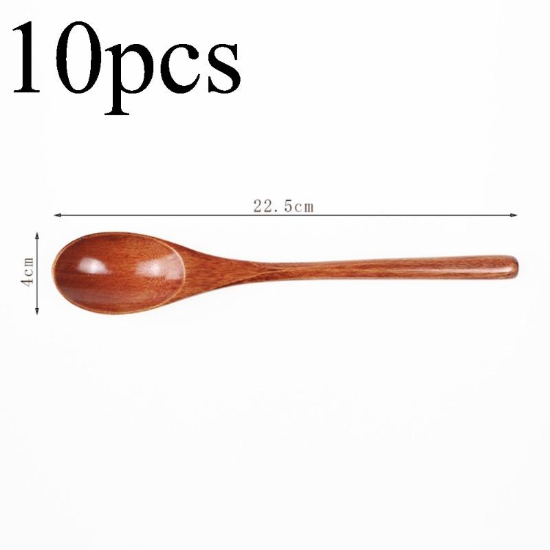 10PCS Natural Wooden Soup Spoon Elliptical Ergonomic Design Eco Friendly Tableware for Home Kitchen Cooking Dining