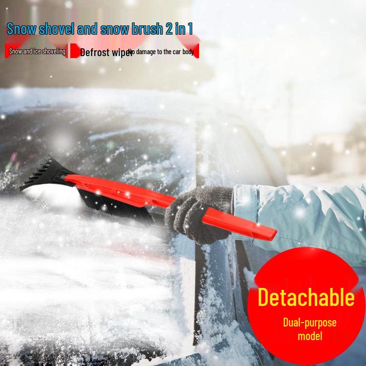 Dual-Function Car Snow Shovel with Long Handle and Brush for Deicing and Defrosting