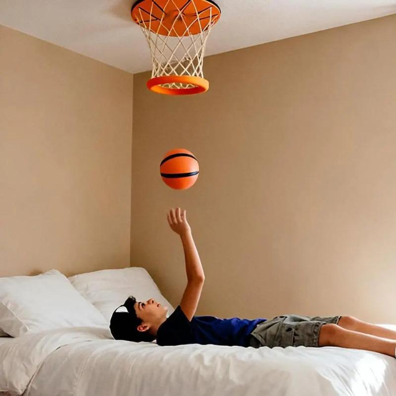 Hanging Indoor Basketball Hoop, Mini Ceiling-Mounted Basketball Goal with Net Ball, Portable Small Bifold Design for Bedroom, No Assembling