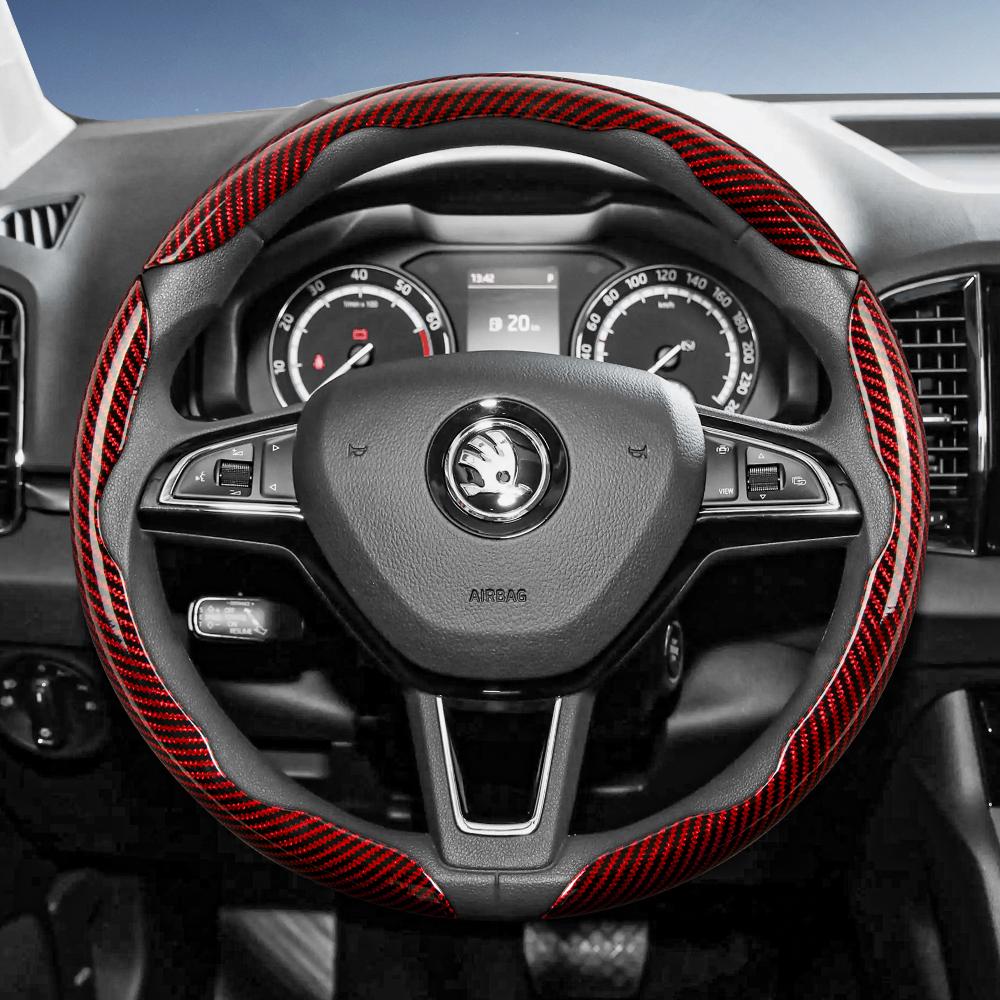 Suitable for Skoda Carbon Fiber Texture Steering Wheel Cover with Segmented Quick-Release Design, Durable, for Octavia Kamiq Fabia Kodiaq Karoq Enyaq