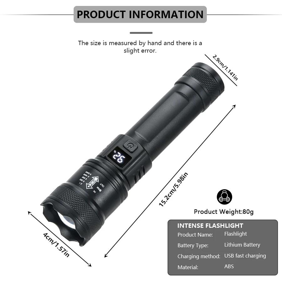 High Strong Power Led Flashlights Tactical Zoom Rechargeable Torch Built-in Battery Spotlights Outdoor Camping Emergency Lantern
