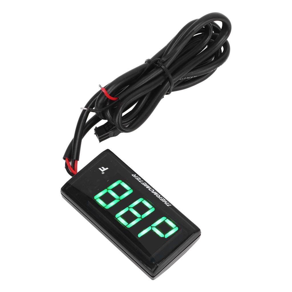 LCD Motorcycle Thermometer Ultra Thin Waterproof Water Temp Meter with 10MM Sparking Plug Adapter DC12V Green
