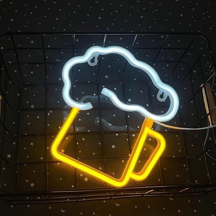 Enseigne lumineuse - generic - bar à bière - néon led jaune - 22x22 cm - alimenté par usb