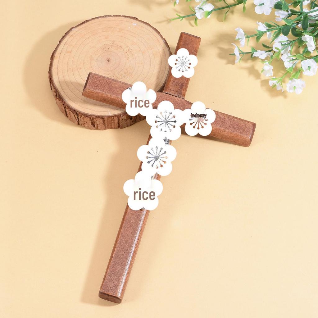 Large Retro Wooden Religious Cross Pendant for Home