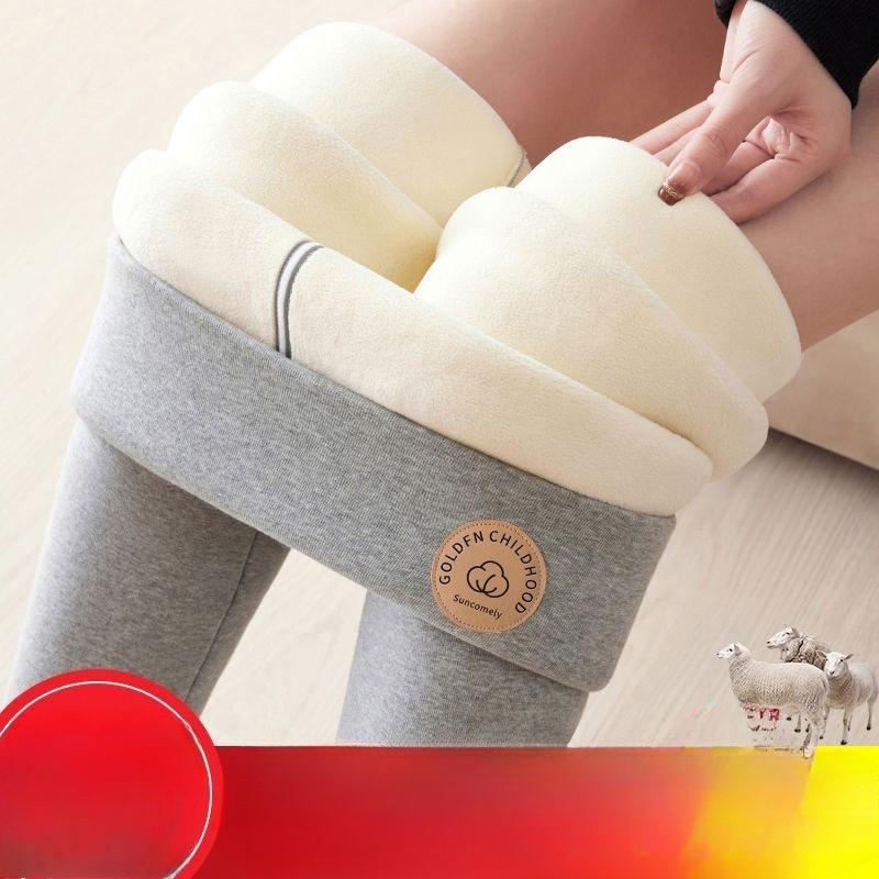 Solid Color Fleece-Lined Leggings - Winter Basics Skinny Fit Polyester Blend with Medium Stretch, Knit Cropped Warm Leggings