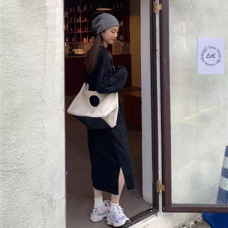 YYFS Damenmode Herbst Winter Langarm O-Ausschnitt Lockere Taille Lässige Kleider