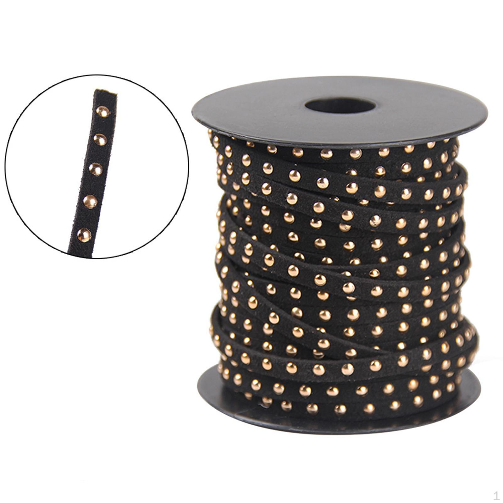 

Шнур из искусственной замши с заклепками, нить для бисера, лента, 20 ярдов, 0,20 дюйма, микрофибра, один ряд с заклепками Gold Black