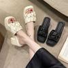 Summer High-heeled Square Toe Casual Women Fish Mouth Shoes Ladies Shoes 2025 Fashion New Anti-wrinkle Women's Slippers
