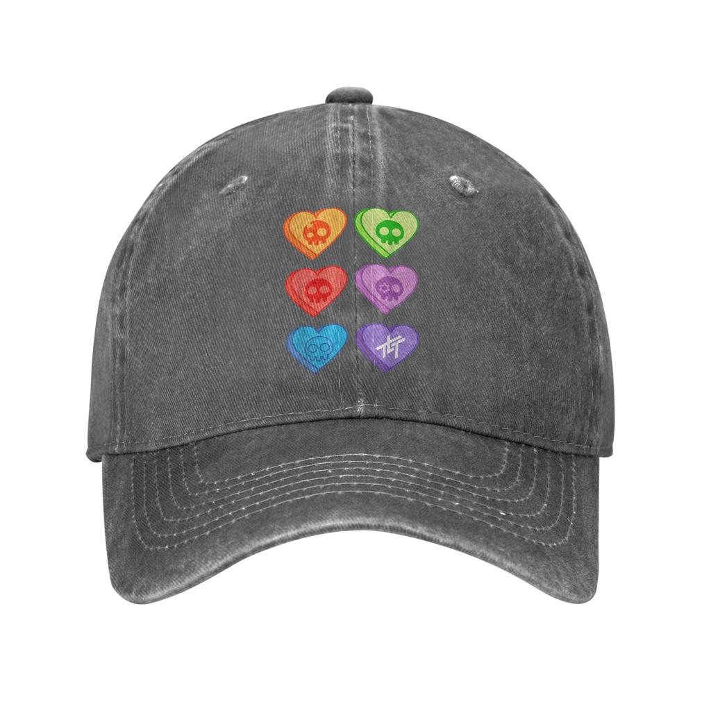 Vintage The Living Tombstone Candy Hearts Baseball Cap Unisex Women Distressed Denim Sun Cap Rock Outdoor Activities Adjustable Hat