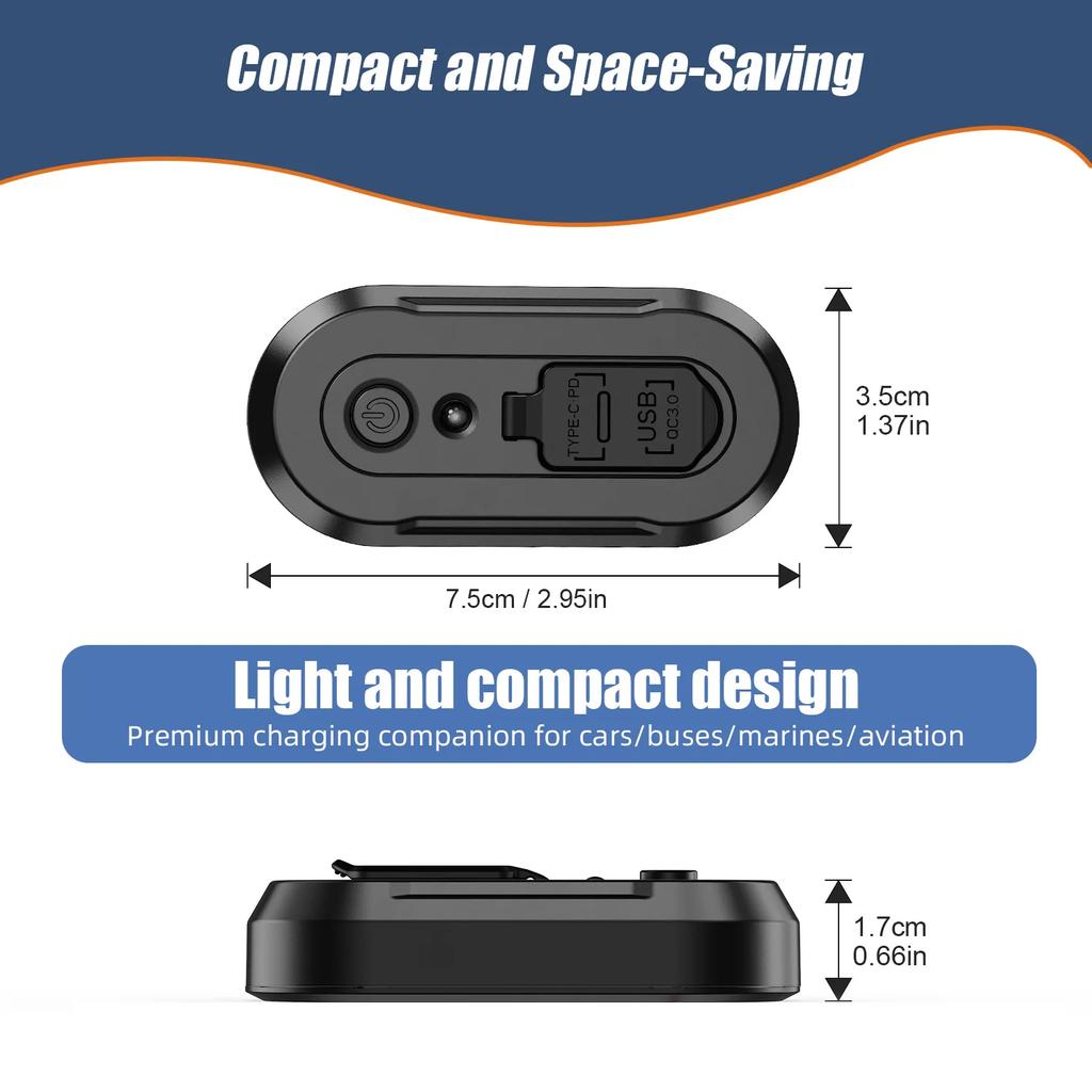 3-Ports USB Charger Socket Dual 18W QC3.0 & 36W PD3.0 12/24V Car Bus Boats Vehicle Universal Waterproof Charger Power Adapter
