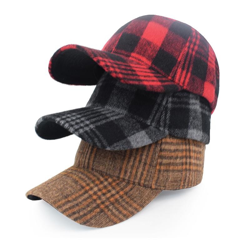European Plaid Wool Baseball Cap - Unisex Hat with Brim for Men and Women To Keep Warm In Autumn and Winter, New Fashion Velcro