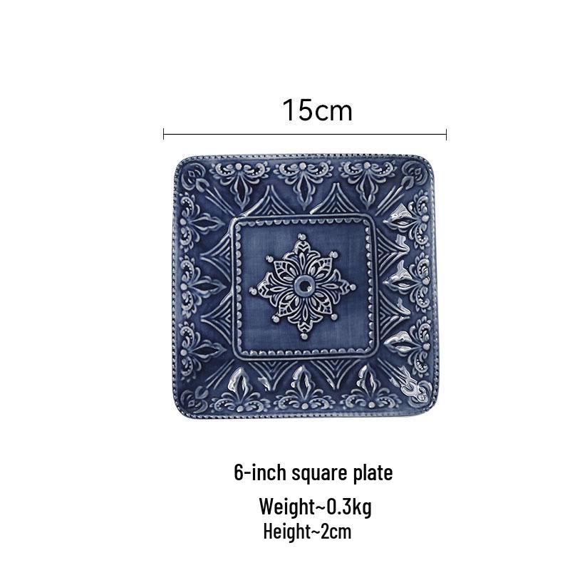European Baroque Embossed Ceramic Dinner & Soup Plate Set