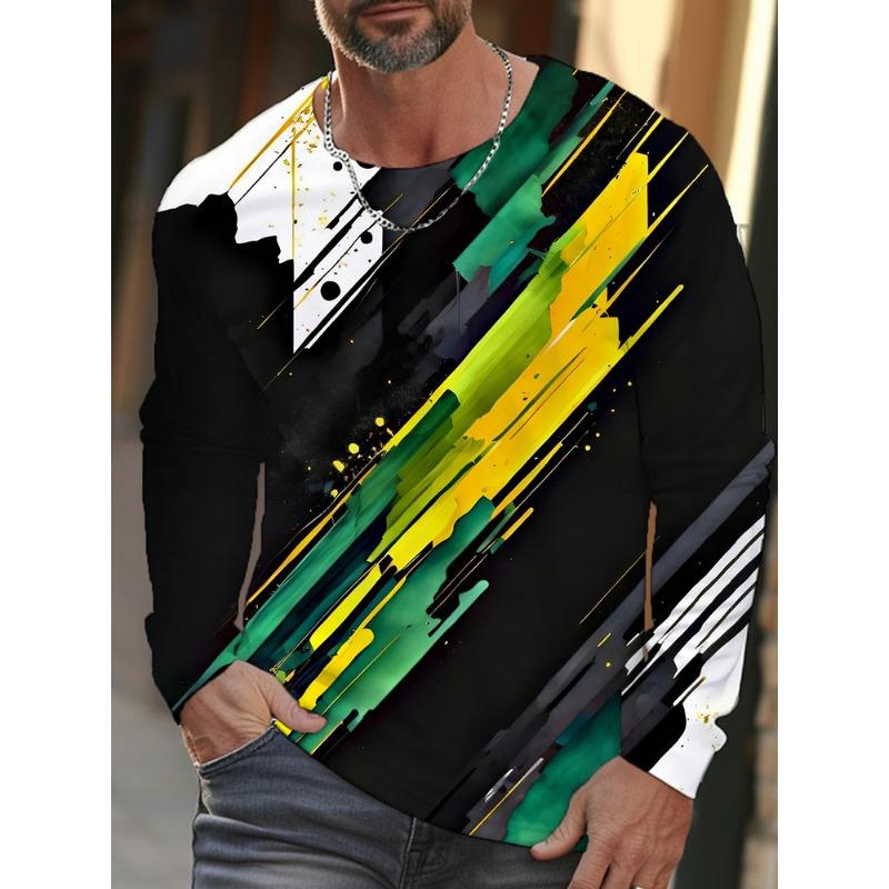 Daily Exercise Men's Training Top Street Style Men's Fashionable T-shirt 3D Printed Men's Warm Long-sleeved T-shirt For Autumn