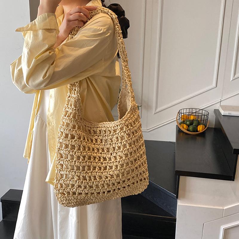 Summer Straw Woven Bag for Women Shoulder Bag Raffia Paper Rope Boho Beach Handbags Casual Messenger Crossbody Bag Female Purse