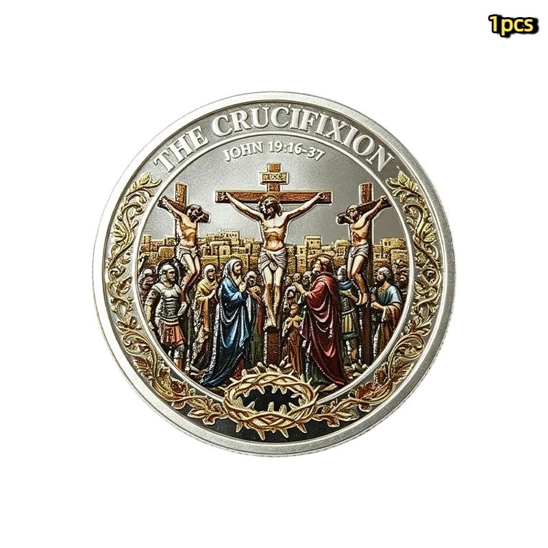 1Pz La Crocifissione La Resurrezione Moneta Commemorativa Collezionabile Religioso Getone Souvenir Regali per le Feste