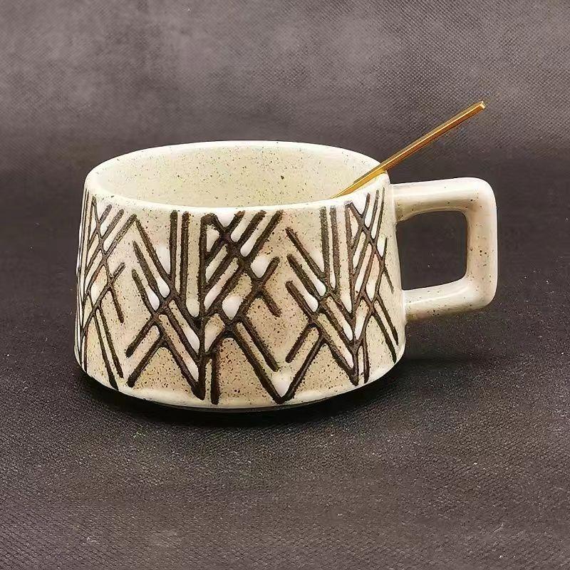 Vintage Embossed Flowers Ceramic Coffee Cup High Temperature Resistant Couple Mug Afternoon Tea Dessert Tea Mug Office Mug Decor 201-300ml