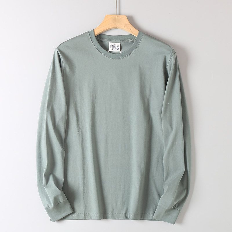 Tail Washed Pure Cotton Comfortable Breathable Pure Color Bottoming Shirt Men's Spring & Fall Loose-Fitting Casual round-Neck Long Sleeves T-shirt