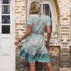 Summer Ethnic Style One-piece Lace-up Floral Geometric Print Dress