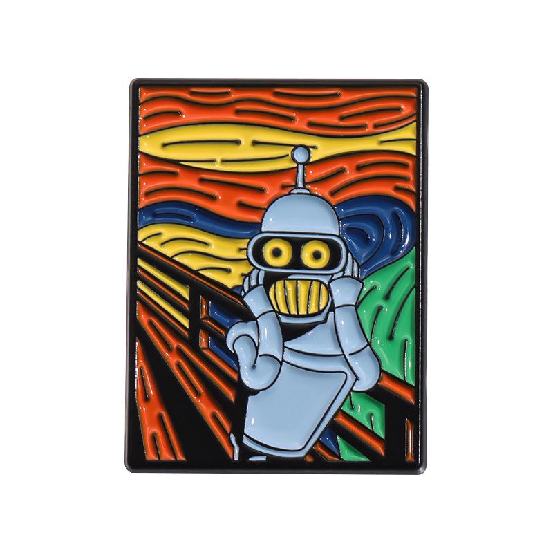 

Креативный значок в виде мультяшного робота - европейский и американский стиль, серия масляной живописи, металлическая брошь