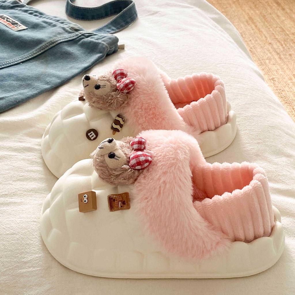 Women's Removable Cotton Slippers, Super Cute EVA Thick Sole, Indoor/Outdoor, Plus Velvet Warm, Waterproof, Perfect for Autumn and Winter.