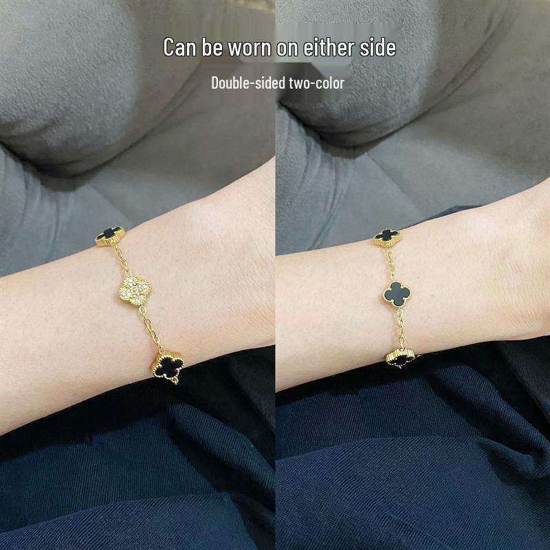 Women's Versatile Titanium Steel Four-Leaf Clover Bracelet - Washable, Non-Fading, Light Luxury Hand Accessory for European and American Trends