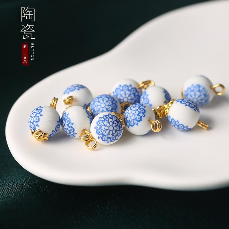 Ceramic Beads Buttons Blue And White Porcelain Decorative Buttons Chinese National Style Retro Cheongsam Buttons Hanfu Tang Suit Shirt Buttons