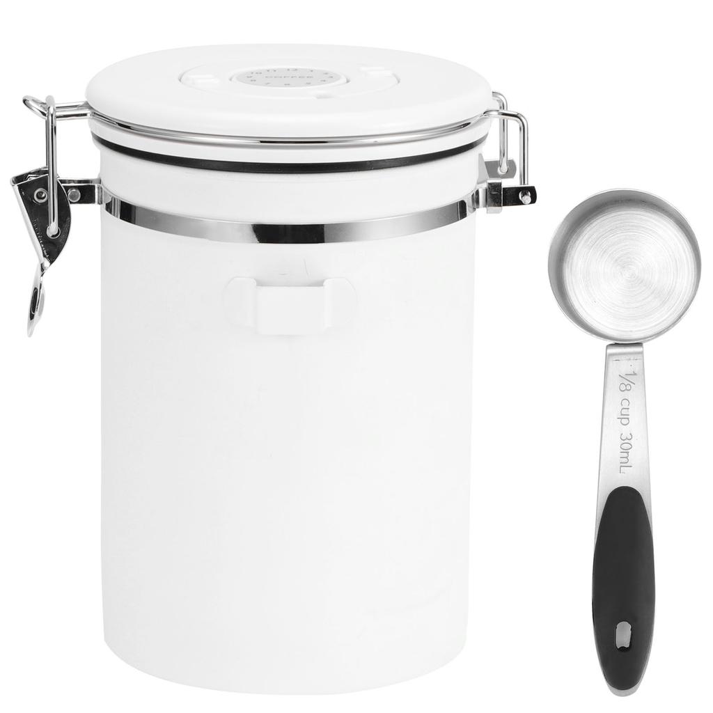 1.8L 304 Stainless Steel Sealing Can Airtight Storage Container with Spoon for Coffee Beans Tea Dried FruitWhite Jar