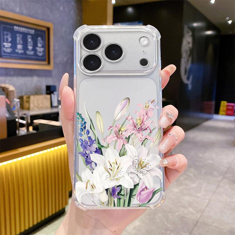 Summer Mobile Phone Case Lily Is Suitable for iPhone17/16/15pm Transparent Soft Case Apple 14 Mobile Phone Case Customization