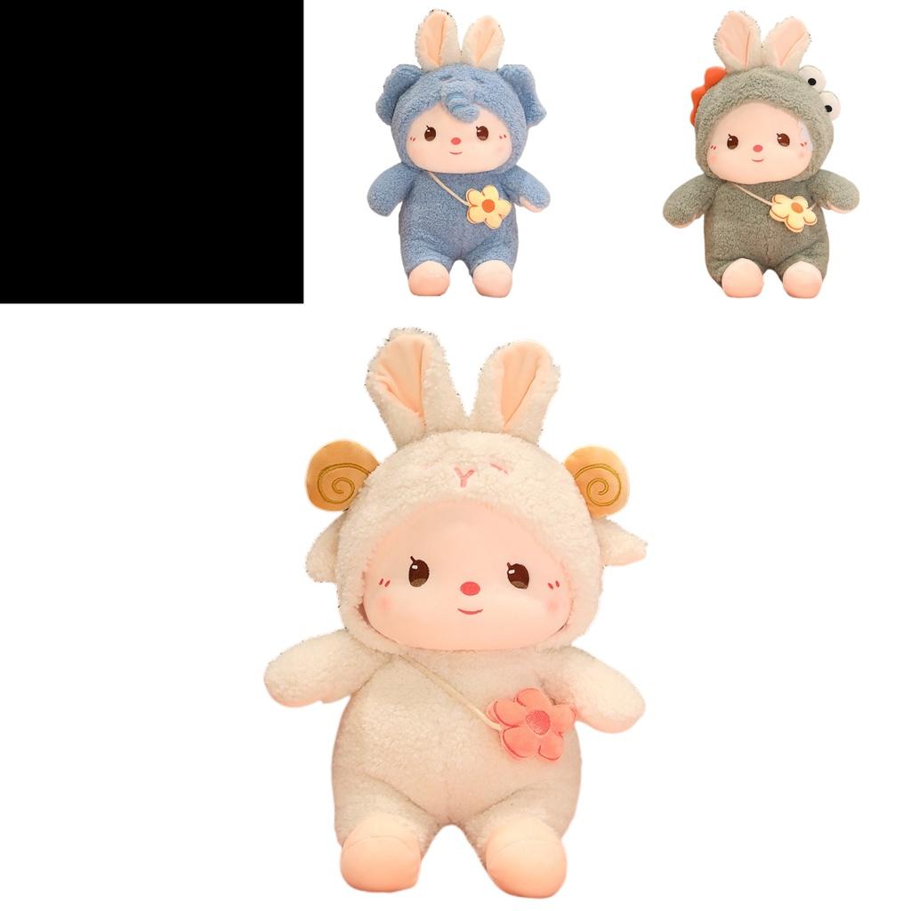 Cute Transforming Plush Toy Piggy Elephant Dinosaur Bunny Rabbit Doll Pillow Girls' Birthday Gift