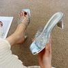 X281-8 Sexy open-toed square head one-word sandals 2025 new summer versatile skirt thick heel cool slippers
