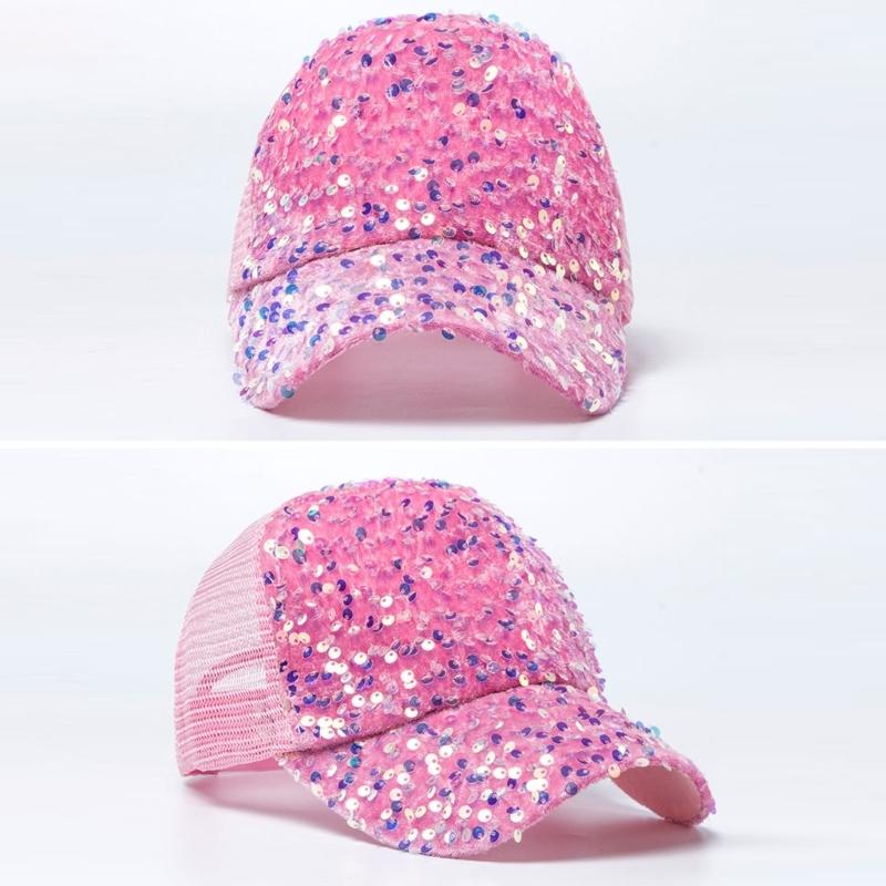 Eye-Catching Sequins Trucker Hat for Girls Women Adjustable Casual Hat for Outdoor Sequined Stylish Headwear