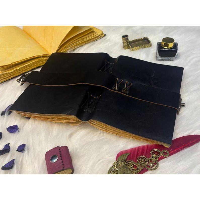 Black Leather Vintage Journal – Handmade Antique Diary with Wrap Closure & Deckle-Edge Pages – Grimoire Journal – Gift for men/women