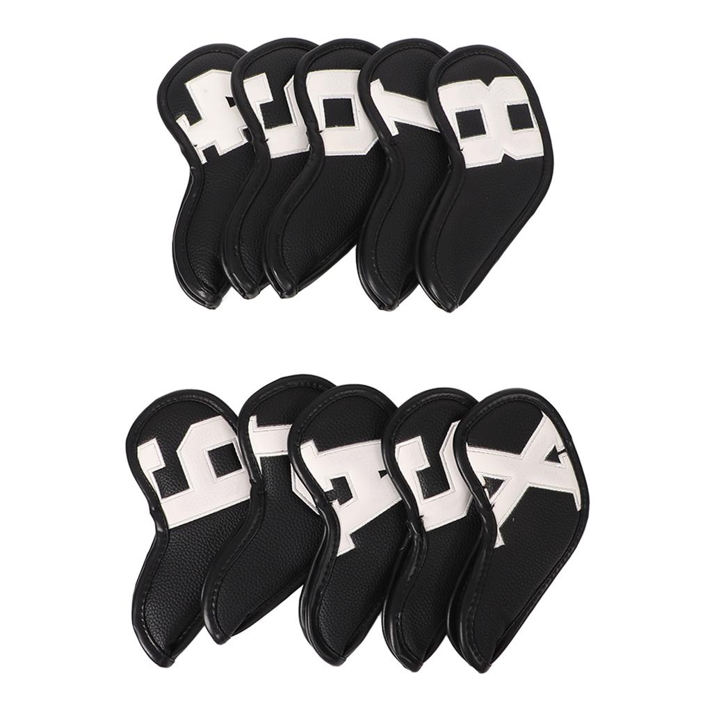 10pcs Set PU Waterproof Golf Club Iron Cover Fine Sewing Process Golf Club Head Protect Case(White Character Black