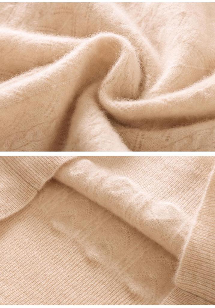 2024 Early Autumn/Winter Women's Cashmere Short Sleeve Hollow Cable Knit Sweater