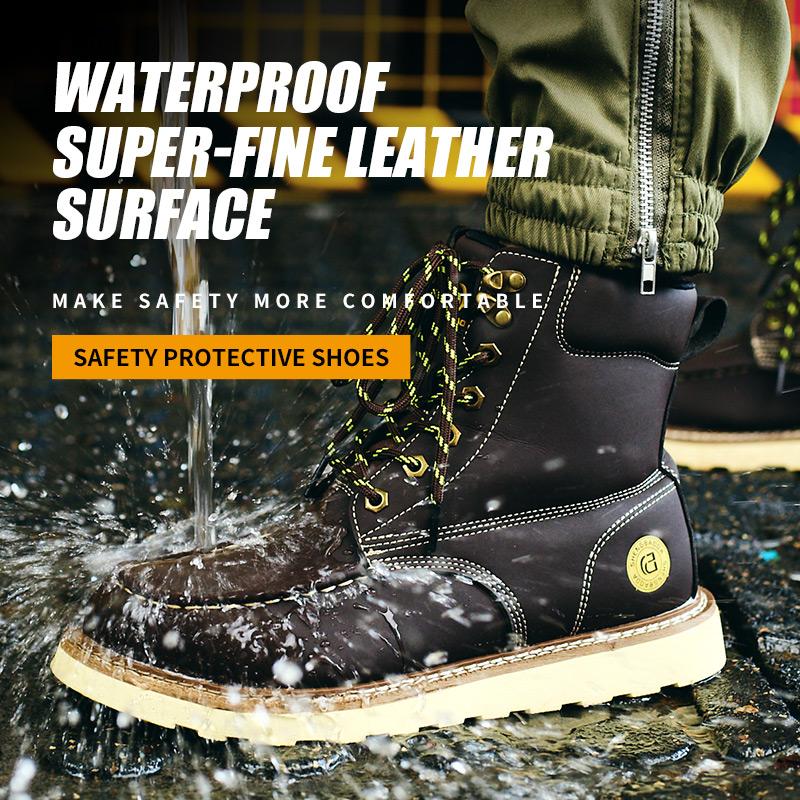 Wasserdichte Arbeitssicherheitsschuhe Stahlkappenschuhe Herrenstiefel High-Top Arbeitsstiefel Durchstichfeste Schutzschuhe Lederstiefel Sicherheit