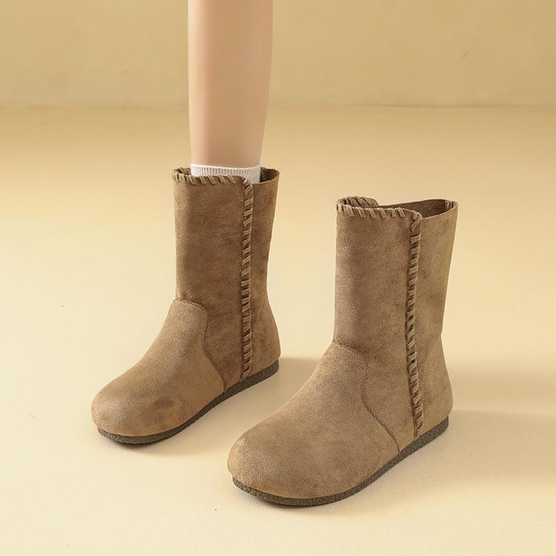 

Frosted retro flat short boots women s autumn and winter new round head casual Maillard western boots 40 хаки