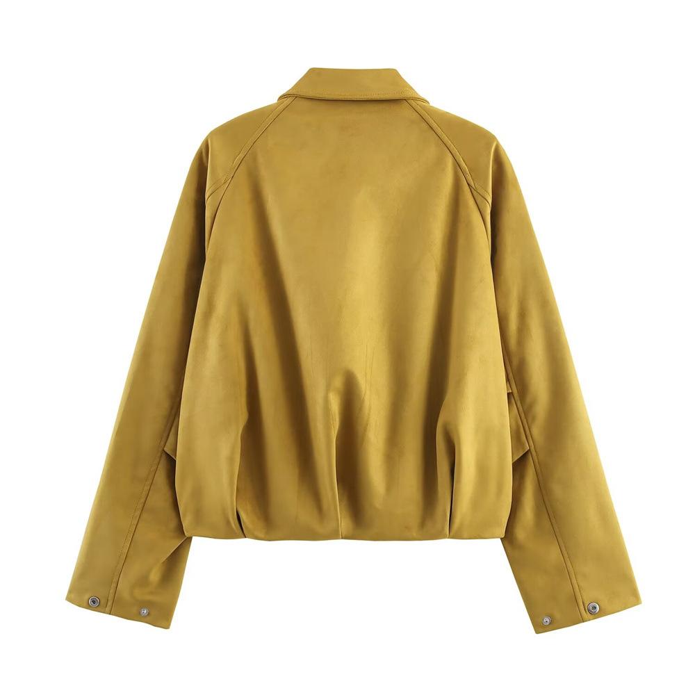 European and American autumn new loose casual American fashion locomotive style zipper lapel long sleeve short jacket