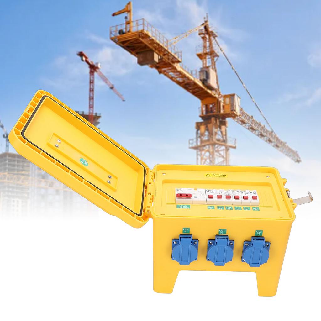 Power Distribution Box 16A Water Proof Portable Electrical Box with 6 Outlets for Construction Site Yard Garden